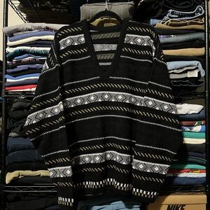 Elegant Black and White V-Neck Men's Sweater